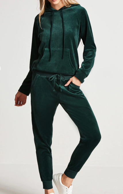 Green velvet tracksuit jumpsuit fashion.png